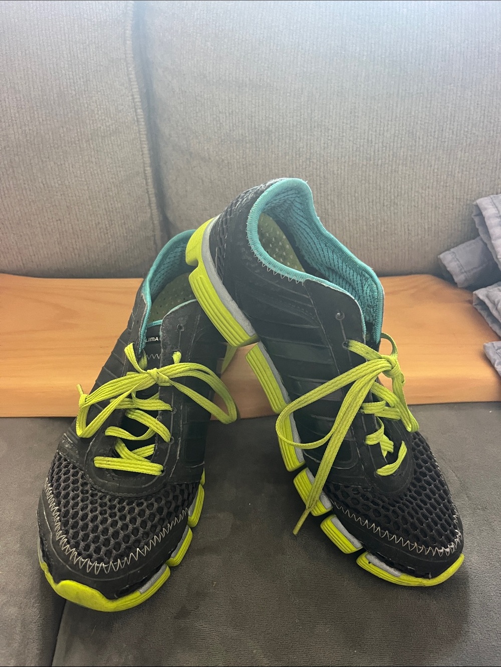 adidas Women's Black and Neon Yellow Sneakers